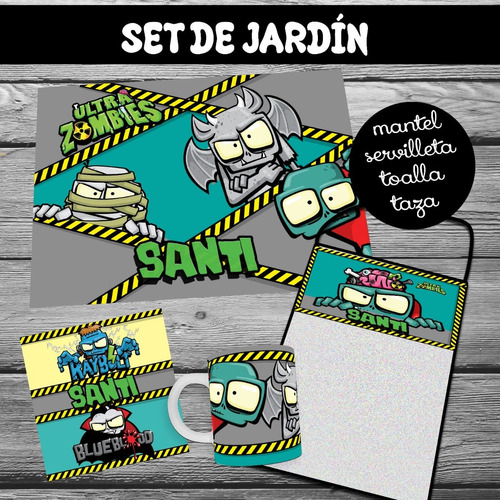 Set De Jardín Zombies  Mantel + Servi + Toalla + Taza