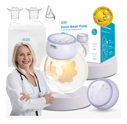 Extractor de Leche Eléctrico Portátil Dr.Isla Manos Libres 4 Modos 12 Niveles Luz Nocturna Silicona Alimentaria Color Purpura