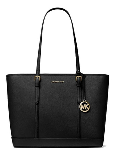 Bolsa tote Michael Kors Jet Set Travel Large Saffiano diseño liso de cuero  negra asas color negro