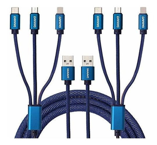 2 Pack 3 In 1 Multi Charger Cable Durable Denim Fabric Usb