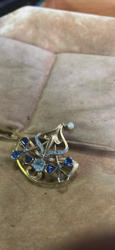 Broche Art Nouveau Oro Agua Marina Zafiros (Usado)