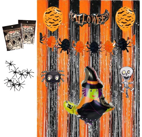 Combo Halloween Globos Metalizados Y Latex Y Cortina