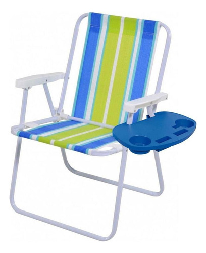 Cadeira Praia E Piscina Alta 2002 Mor Com Suporte De Copos Cor Azul