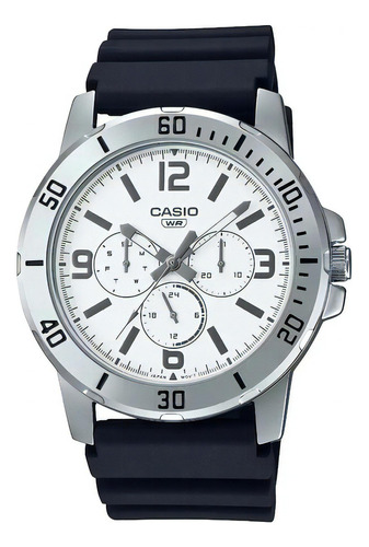 Reloj Casio Hombre Mtp-vd300-7b Calendar Acero Watch Center Color de la malla Negro Color del bisel Plateado Color del fondo Blanco