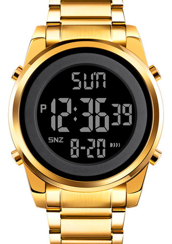 Reloj Elegante Burk 1611 Digital Cronometro Alarma Luz ! Color De La Malla Dorado