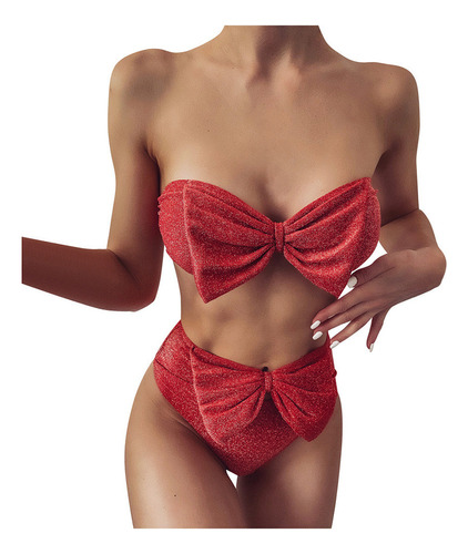 Traje De Baño Tipo Bandeau Con Lazo Para Mujer, Tipo Bandeau