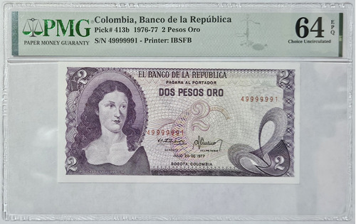 Billete Certificado 2 Pesos 20/jul/1977 #49999991 Pmg 64epq