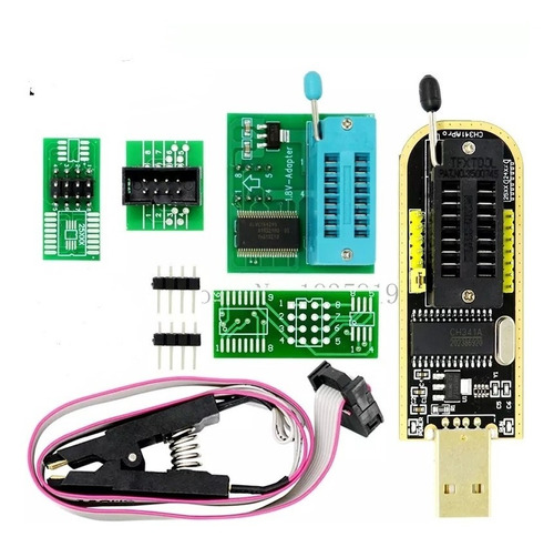 Set Programador Usb Ch341a + Pinzas + Adaptador 1.8v