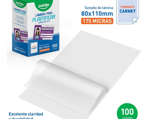 Lamina Para Plastificar Tamaño Carnet 80x110mmx 100pcs 