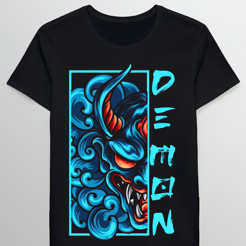 Remera Blue Demon Face Japanese Culture Art 96647488