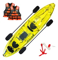 Comprar Kayak Caiaker Raia Triplo 2 Adultos + 1 Niño Chalecos Remo Color Amarillo Neón