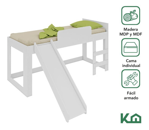 Cama Individual Resbaladilla Tobogán Mini Loft Kingshouse Color Blanco
