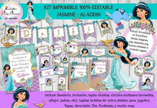 Kit Imprimible Candy Jasmine Aladdin 100% Editable