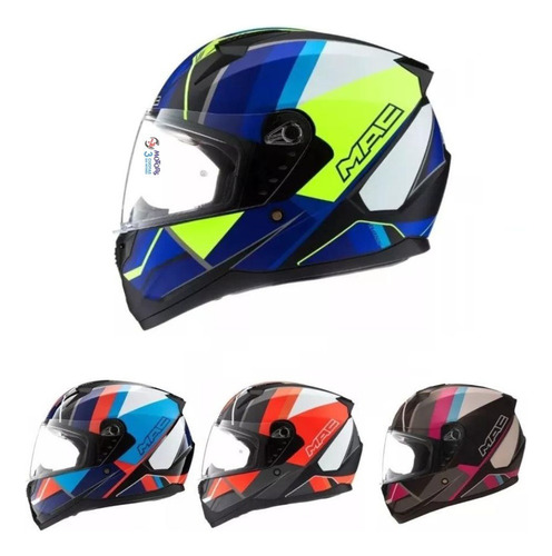 Jm Casco Moto Integral Mac Bass Nirvana Azul Amarillo Fluo 