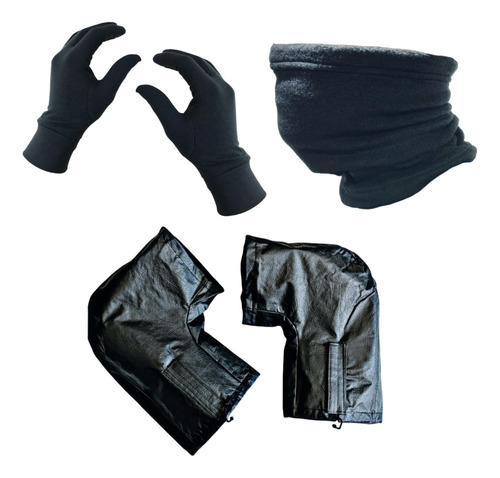 Guantes P Piel + Cuello Polar C/cordon + Cubre Manos Moto