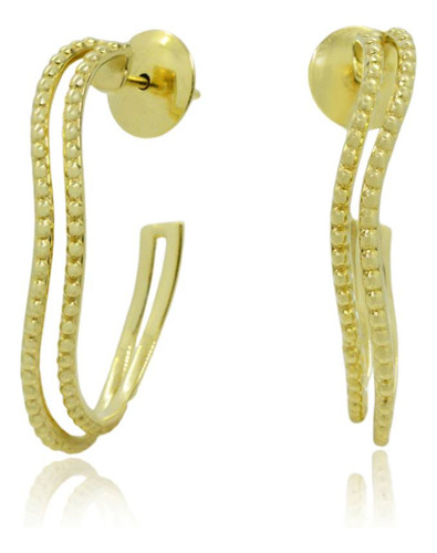 Brinco Argola 3 Cm Com 2 Fios Esferas Em Ouro 18k