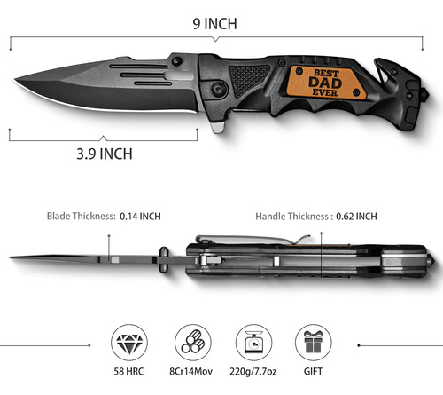 Cuchillo Bolsillo 3 En 1 Edc Grabado Best Dad Ever Regalo I