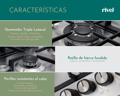 Parrilla A Gas Empotrable Rivel 6riv-bix90 Inoxidable Color Acero Inoxidable