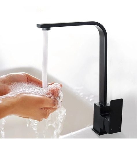 Grifería Canilla Monocomando Cocina Moderna Pico Negro Mate Mesada Giro 360 Negro Mate