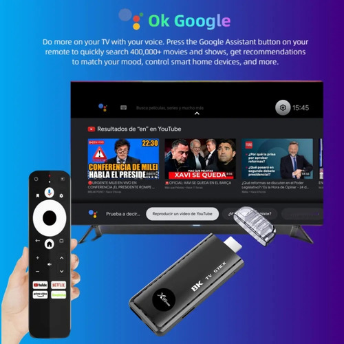 Streaming Tv Stick X99 Pro 4k Android Voz Google Assistant Negro De Voz