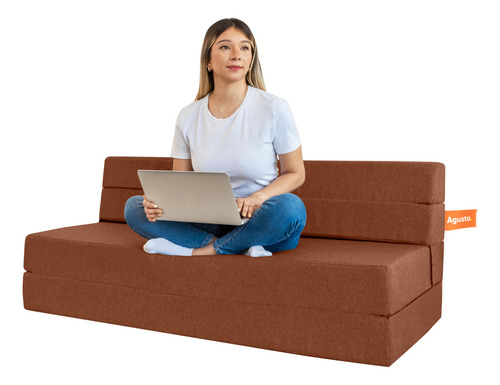Sofa Cama Doble Agusto ® Sillon Plegable Matrimonial Colchon Color Café