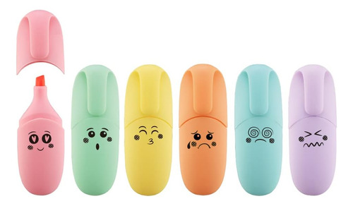 6 Piezas De Mini Bolígrafos Resaltadores Kawaii Colore...