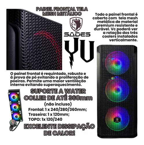 Gabinete de PC para juegos Sades Yu Rgb de vidrio templado, 4 ventiladores incluidos, puerta de vidrio templado Atx Rgb negra, alta compatibilidad, disipación de calor