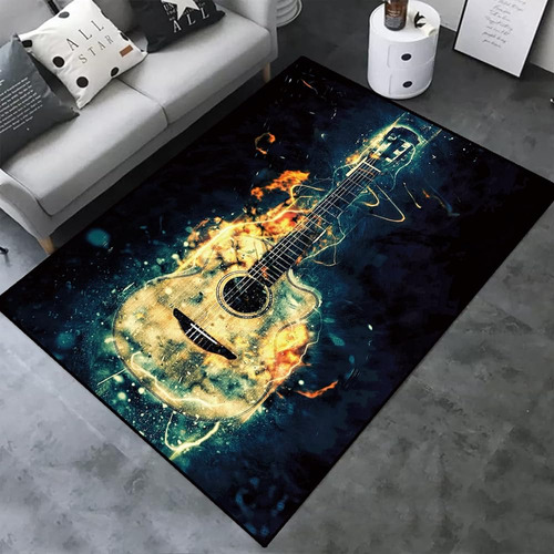 Burning Guitar Music Movie Pattern Area Rugs Music Lover Car