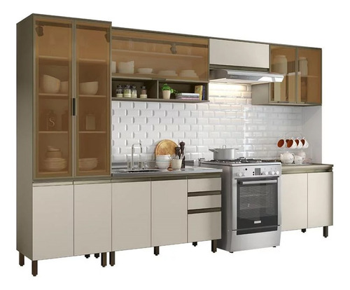 Cozinha Modulada 351cm Porta Vidro Connect Duna/cristal Henn Cor Branco