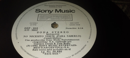 Disco De Vinilo Simple De Soda Stereo No Necesito Verte 