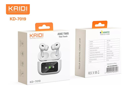 Fone De Ouvido In Ear Kaidi Kd7019 Sem Fio Tws Tela Touch