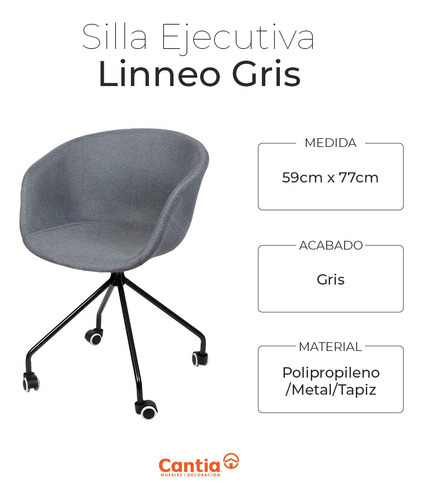 Silla De Oficina Ejecutiva Para Escritorio Ergonomica Linneo Color Gris