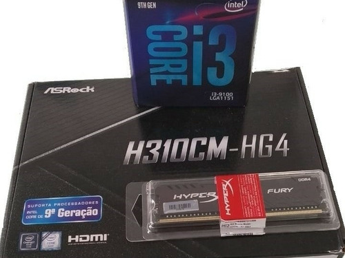 Kit Processador I3 9100f + Placa Mãe + Memória 4gb Hyper-x