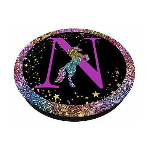 Monograma Morado Letra N Inicial Unicornio Arcoíris Po...