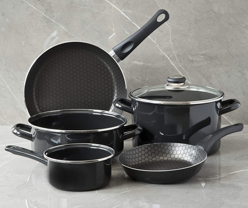 Imagen 3 de 10 de Bateria De Cocina Cinsa 6 Piezas Negro Con Tapa De Vidrio