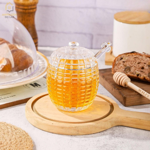 Conjunto De Açucareiro E Meleira De Vidro Com Colher E Tampa