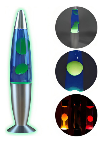 Luminária Abajur Lava Lamp - Verde C/ Líquido Azul 34cm 220v Cor da cúpula Verde-escuro Cor da estrutura Prateado