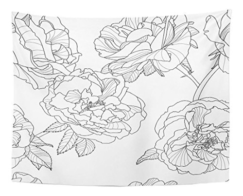 Línea De Tapicería De Emvency Floral Negro Blanco Contorno R