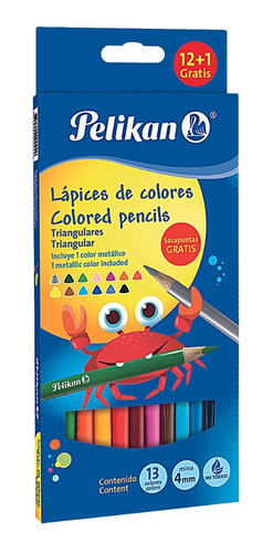 Caja 13 Lápices Colores Largos Triangulares Niños Pelikan 