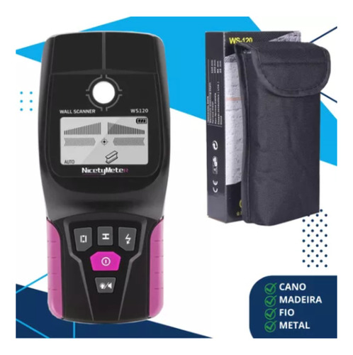 Scanner Parede Detector Metal Madeira Fios Eletrico Cano Pvc Preto