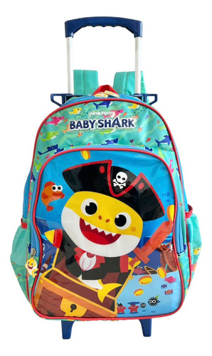 Mochila Escolar Infantil Boneco Pirata Baby Shark Rodinhas G