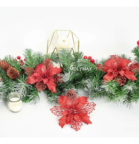 20 Pcs Flores De Navidad Con Clip Decoraciones Navideñas