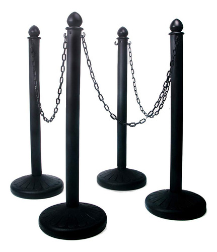 Crowd Control Stands Juego 4 Plastico Negro 3 Cadena In