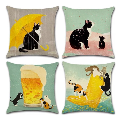 4 Cojines Con Estampado De Gatos Para Decoración Del Hogar,