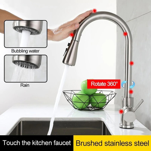 Llave Monomando Lavaplatos De Acero Inox Con Control Táctil
