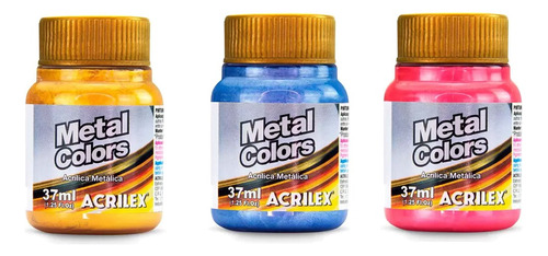 Kit 3 Tinta Metal Colors Metálica Acrilex 37ml Escolher Cor