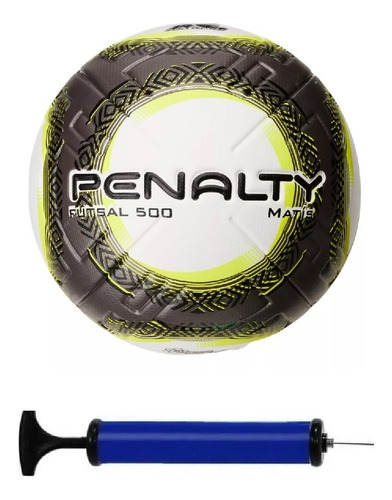 Bola Futsal Penalty Matis 500 Termotec + Bomba De Ar Cor Branco/chumbo/amarelo