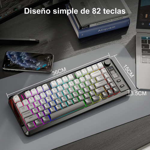 Teclado Free Wolf M75 Rgb Inalámbrico Bluetooth Con Pantalla Negro