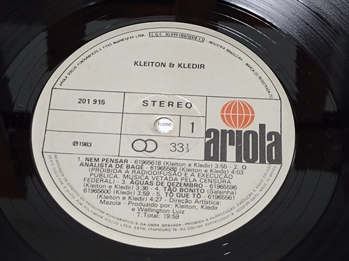 Lp - Kleiton & Kledir / Nem Pensar / Rock Nacional (b1) (Usado)