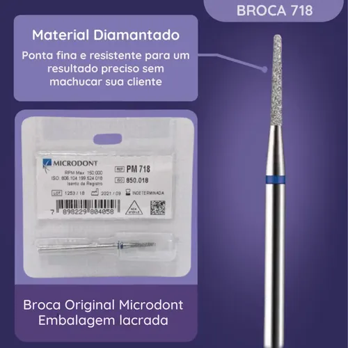Kit Broca Diamantada 718 Profissional Para Cuticula Conica